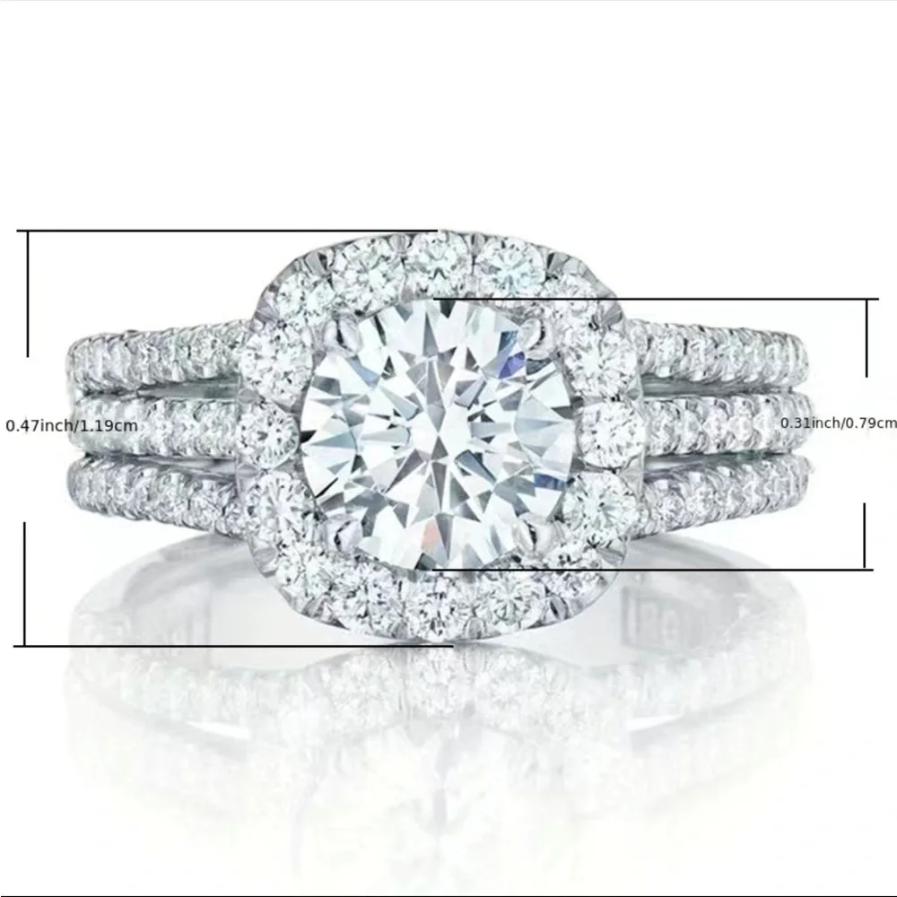 New 925 Silver Micro Pave 3 Row Diamond Women Engagement Wedding Party Ring - Picture 6 of 6